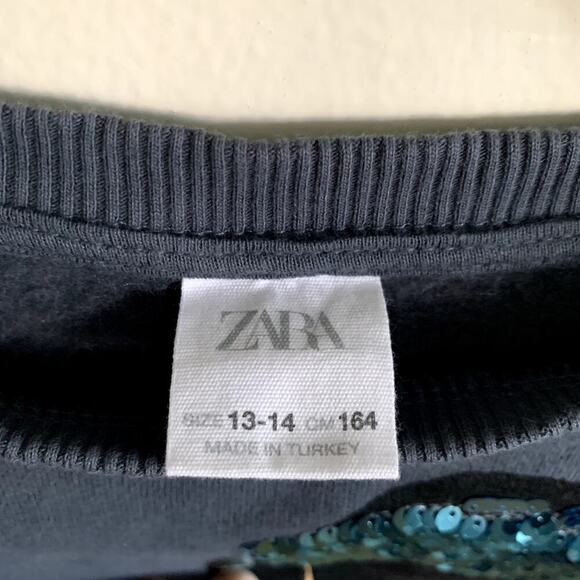 Zara Sequined Girl Graphic Peplum Crewneck Cotton Sweatshirt Size 13-14 - Picture 3 of 12